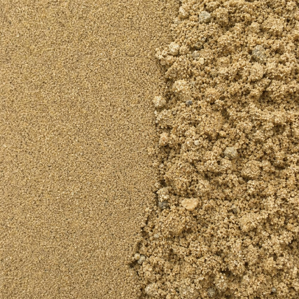 Fine masonry sand beside coarser sand