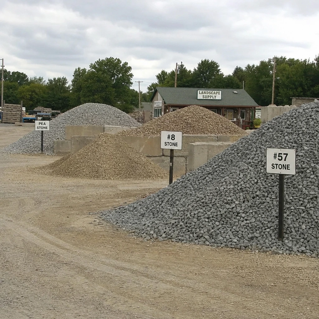 Landscape supply store with piles of stone