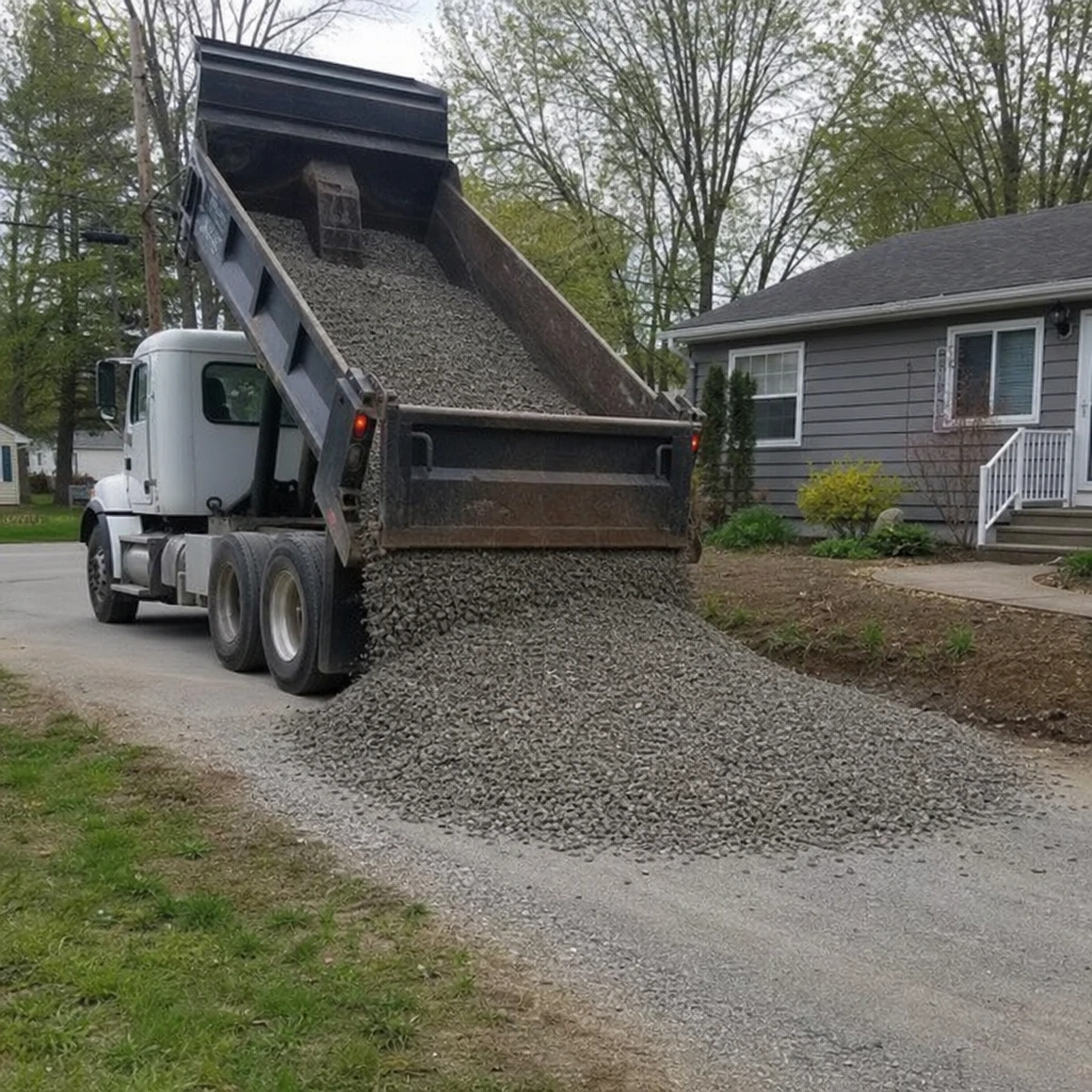 Dump truck pouring gravel