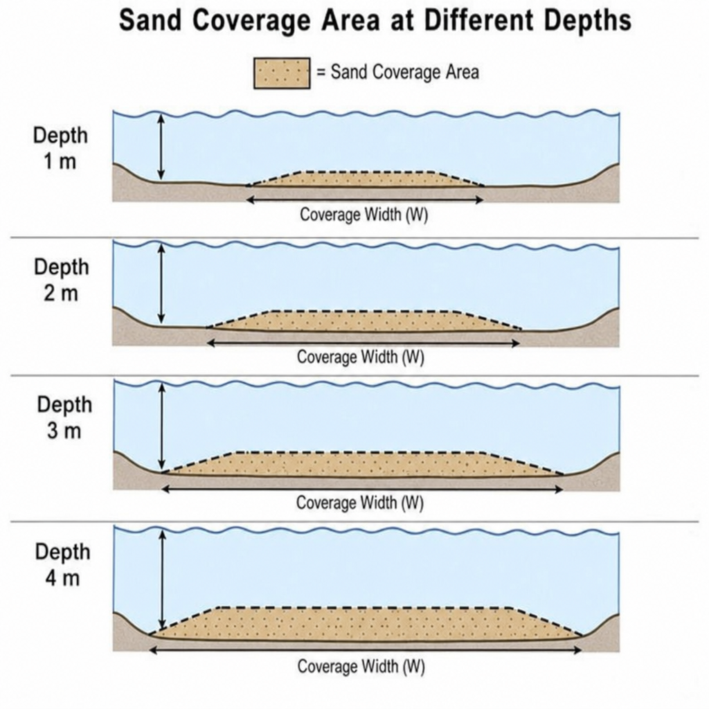 Sand coverage area at different depths