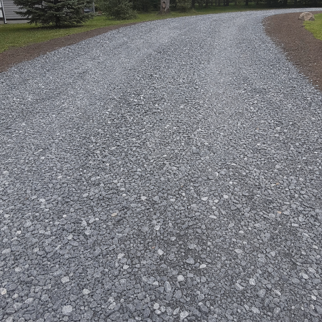 Finished driveway surfaced with angular gravel